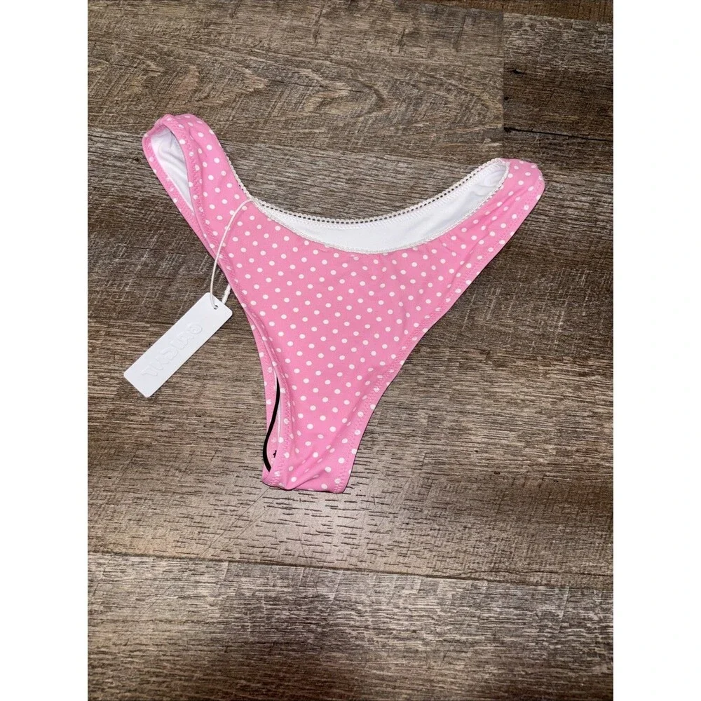 Bright Swim Bikini Bottom Women S Pink Polka Dot Low Rise High Leg Cheeky New